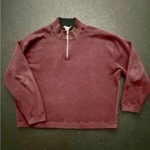 Mens Pullover 1/4 Zip Cotton Sweater Kirkland Sz XXL Burgundy Good Cond